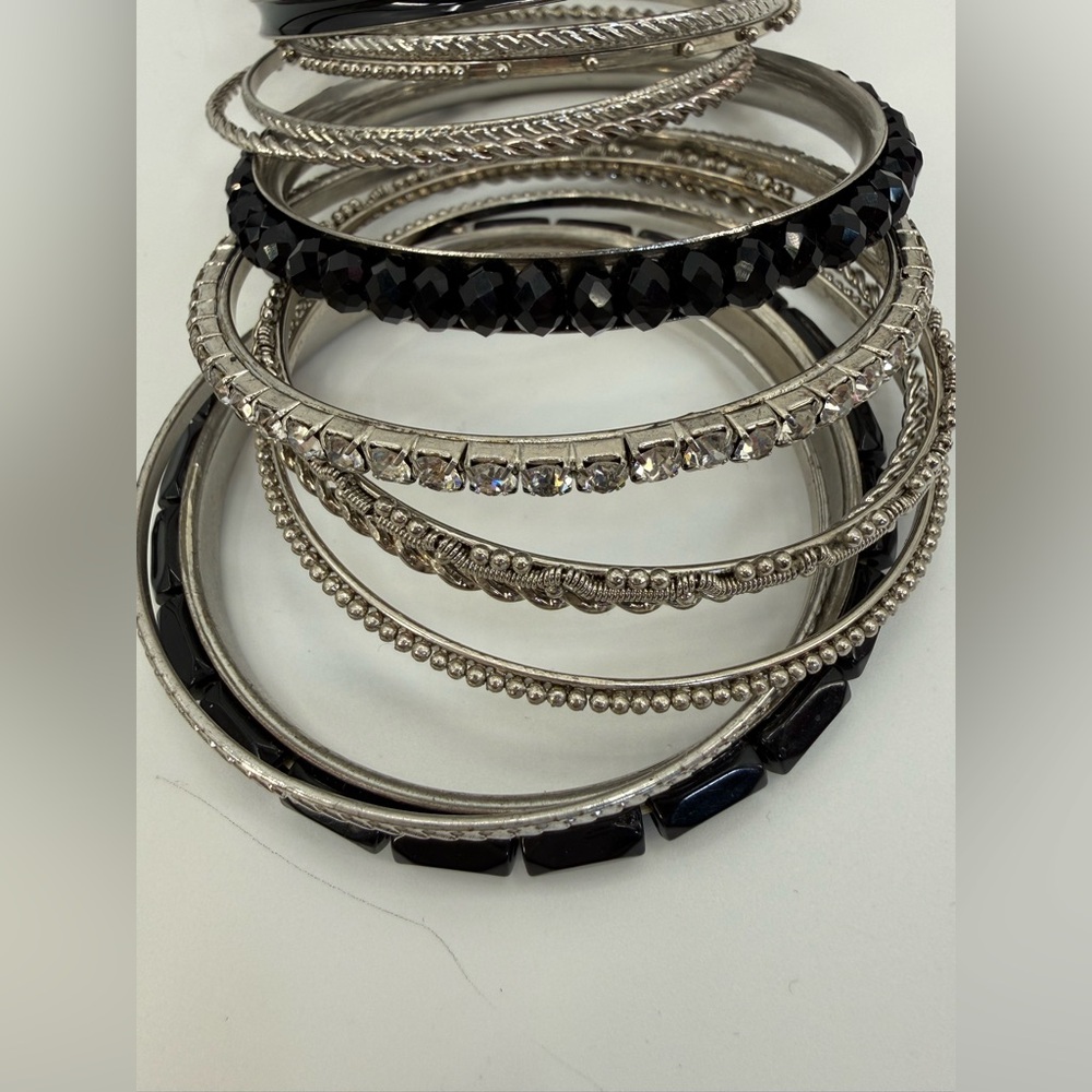 Black-Silver Multi-Layer Bracelet Stack Rhineston… - image 4